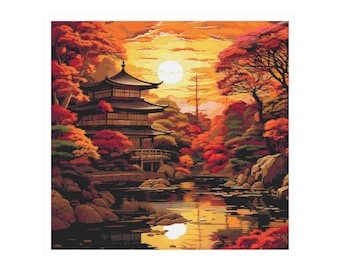 Cross stitch garden, cross stitch landscape, japanese pattern, japanese garden pattern, japan cross stitch, japanese cross stitch, garden