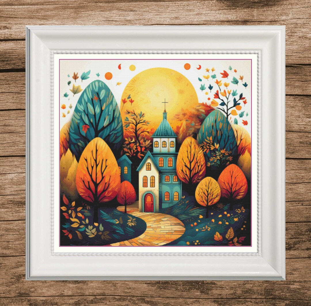 Cross Stitch Houses, Village to Embroider, Cross Stitch Village, Autumn