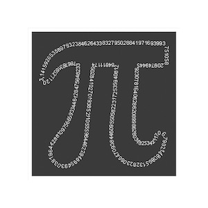 May include: A black and white image of the number 314, formed by a continuous line of numbers. The numbers are arranged in a spiral pattern, creating a visual representation of the mathematical constant pi.