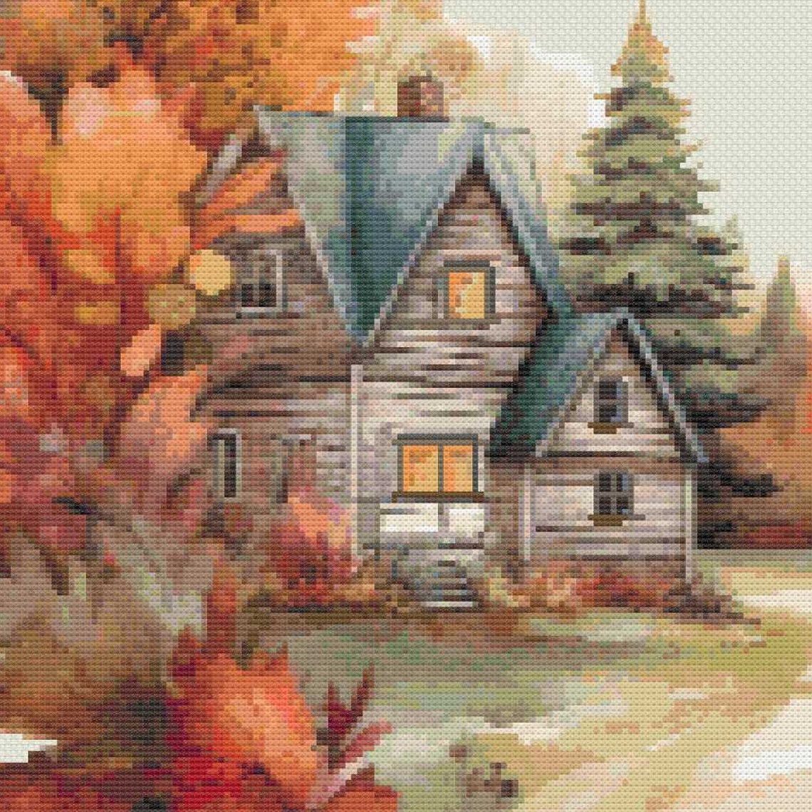 Cross Stitch Houses, Village to Embroider, Cross Stitch Village, Autumn