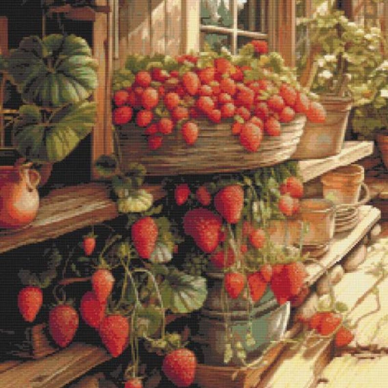 Cross stitch house, strawberries pattern, cross stitch home, cross stitch strawberries, cross stitch house, cross stitch strawberries image 3