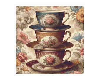 Tea cross stitch, cups pattern, cup cross stitch, tea pattern, kitchen cross stitch, tea time, cross stitch, tea cup, pattern mug, cup