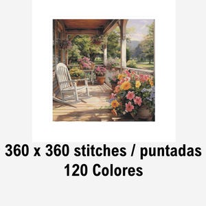Porch cross stitch, home pattern, cross stitch, cross stitch house, cross stitch, terrace cross stitch, porch, rocking chair, pattern image 2