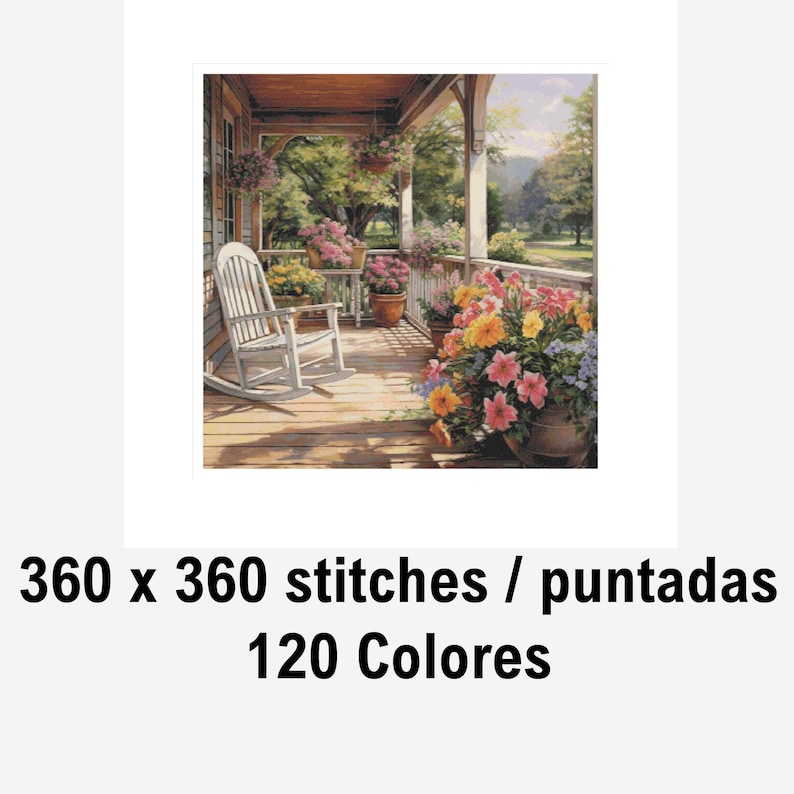 Porch cross stitch, home pattern, cross stitch, cross stitch house, cross stitch, terrace cross stitch, porch, rocking chair, pattern image 2