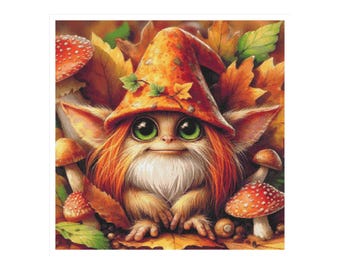 Gnom haft krzyżykowy, wzór gnoma, fantastyczne stworzenie haft krzyżykowy, jesienny gnom, las, haft krzyżykowy, leśny gnom, elf, krasnolud