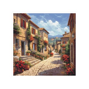Houses cross stitch, facade pattern, street cross stitch, town cross stitch, village cross stitch, houses pattern, town pattern, rustic