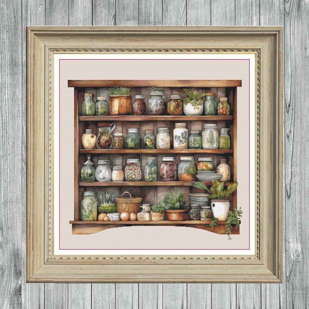 Cross Stitch House, Kitchen to Embroider, Cross Stitch Cupboard, Rustic Cross Stitch, Kitchen