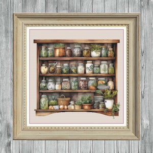Cross stitch house, kitchen to embroider, cross stitch cupboard, rustic cross stitch, kitchen cross stitch, cross stitch houses