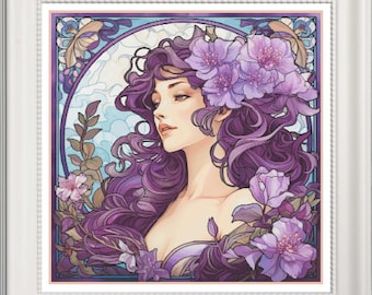 woman cross stitch, fairy to embroider, cross stitch goddess, cross stitch art, art nouveau cross stitch, cross stitch woman, cross stitch