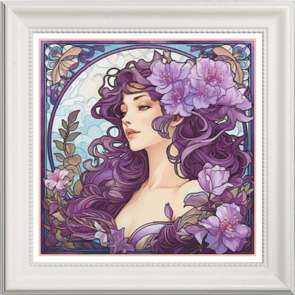 woman cross stitch, fairy to embroider, cross stitch goddess, cross stitch art, art nouveau cross stitch, cross stitch woman, cross stitch