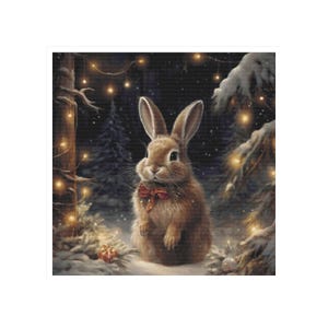 Conejo punto de cruz, punto de cruz invierno, punto de cruz liebre, patron conejo, Patrón Navidad, patron nevado, punto de cruz conejo