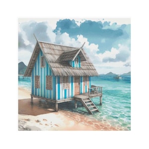 Cross stitch houses, little house pattern, sea cross stitch, beach cross stitch, vacation cross stitch, cross stitch, beach, bungalow, cabin