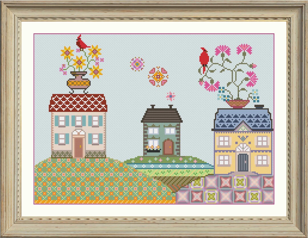 Cross Stitch Houses, Cross Stitch Garden, Cross Stitch House, Modern