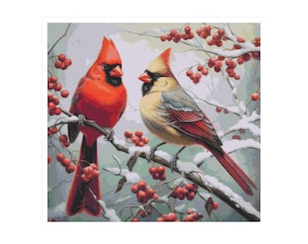 Bird cross stitch, cardinal cross stitch, birds pattern, birds, cross stitch, cardinal, bird, cross stitch birds, winter pattern, red bird