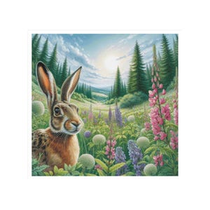 Rabbit cross stitch, rabbit pattern, hare cross stitch, cross stitch hare, hare pattern, landscape, bunny cross stitch, bunny pattern