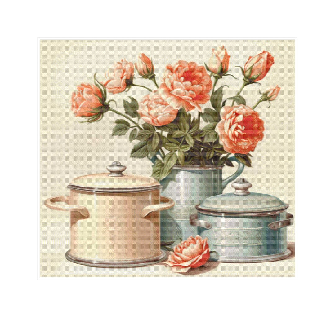 Cross Stitch House, Kitchen to Embroider, Cross Stitch Cupboard, Rustic