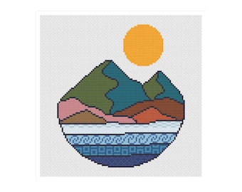 cross stitch landscape pattern, cross stitch landscape, cross stitch sea, cross stitch mountains, landscape to embroider by hand easy