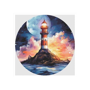 Lighthouse cross stitch, sea cross stitch, maritime cross stitch, sea cross stitch, lighthouse pattern, landscape, lighthouse, ocean, sea