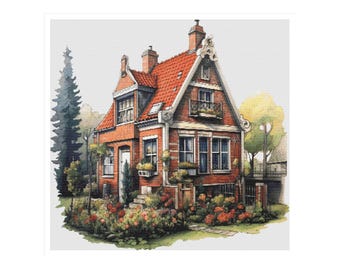 Kruissteekhuis, huispatroon, kruissteekdorp, kruissteekhuispatroon, kruissteekhuisje, kruissteek, patroonhouder