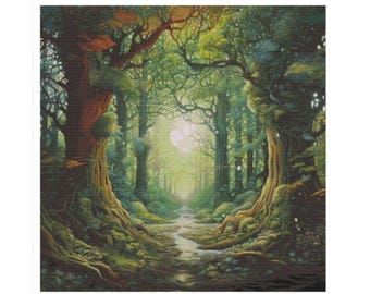 Garden cross stitch, forest cross stitch, cross stitch forest, landscape cross stitch, fantasy cross stitch, forest pattern, elven forest