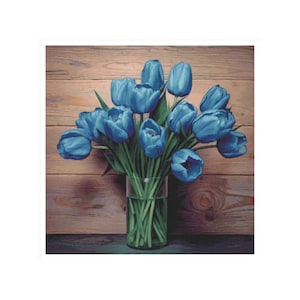 Tulips cross stitch, bouquet cross stitch, floral pattern, cross stitch, tulips, floral pattern, tulips pattern, garden, wooden, blue