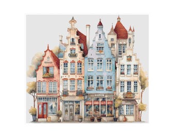 Cross stitch house, village pattern, cross stitch village, autumn cross stitch, village cross stitch, City pattern, Holland cross stitch