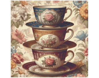 Tea cross stitch, cups pattern, cup cross stitch, tea pattern, kitchen cross stitch, tea time, cross stitch, tea cup, pattern mug, cup