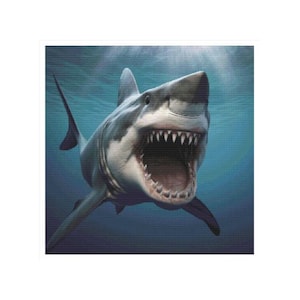 Shark cross stitch, shark pattern, sea cross stitch, maritime cross stitch, White shark, Great white shark cross stitch pattern, seascape