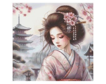 Geisha cross stitch, geisha pattern, woman cross stitch, pattern keeper, japan cross stitch, japanese cross stitch, Geisha, pattern, Japan