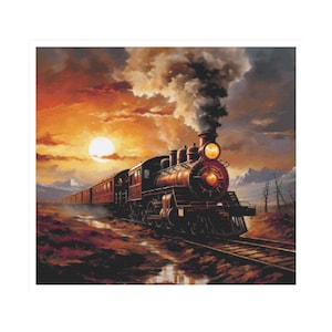 Cross stitch train,  pattern, cross stitch train, train pattern, cross stitch, dusk cross stitch, steampunk cross stitch, sunset, train