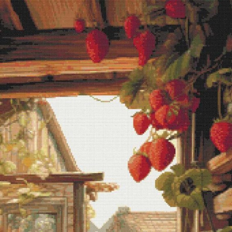 Cross stitch house, strawberries pattern, cross stitch home, cross stitch strawberries, cross stitch house, cross stitch strawberries image 7