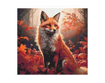 Autumn cross stitch, fox cross stitch, Fox in the forest, fox in autumn, cross stitch fox, forrest cross stitch, forest in autumn pattern
