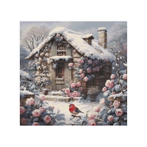 Cross stitch house, cross stitch village, cross stitch rustic house, winter cross stitch, cross stitch home, Christmas pattern, snow pattern