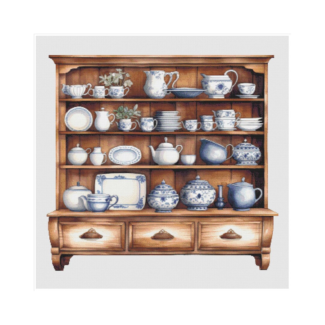 Cross Stitch House, Kitchen to Embroider, Cross Stitch Cupboard, Rustic Cross Stitch, Kitchen