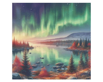 Landscape cross stitch, cross stitch borealis, aurora borealis cross stitch, cross stitch forest, cross stitch lake, aurora borealis pattern