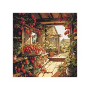 Cross stitch house, strawberries pattern, cross stitch home, cross stitch strawberries, cross stitch house, cross stitch strawberries