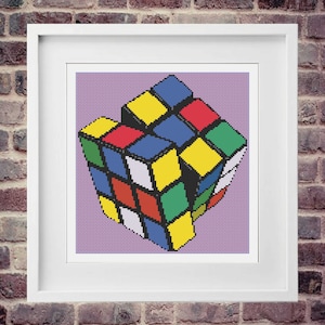 Rubik&#39;s cube cross stitch, rubik&#39;s cube to embroider, vintage cross stitch, popart cross stitch, pop art cross stitch, retro cross stitch