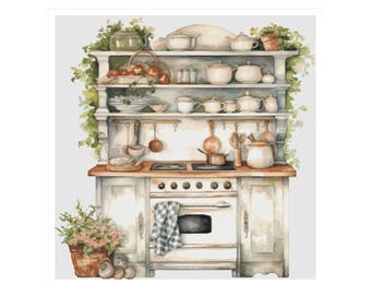 Kitchen pattern, rustic house, rustic kitchen, cross stitch, kitchen cross stitch, rustic cross stitch, rustic home, pattern keeper, pattern