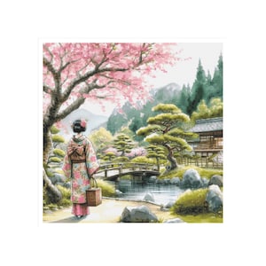 Cross stitch garden, cross stitch geisha, japanese pattern, japanese garden, cross stitch, geisha cross stitch, japanese cross stitch