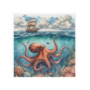 Octopus cross stitch, sea cross stitch, maritime cross stitch, ship cross stitch, octopus, cross stitch, Jules Verne, octopus pattern, ship