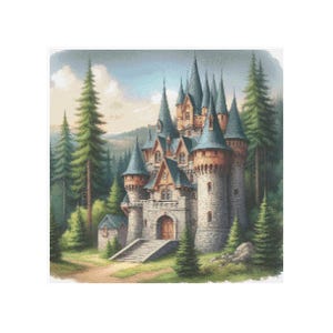 Kasteel kruissteek, middeleeuwse kruissteek, bos kruissteek, kasteel kruissteek, patroonhouder, sprookjes kruissteek