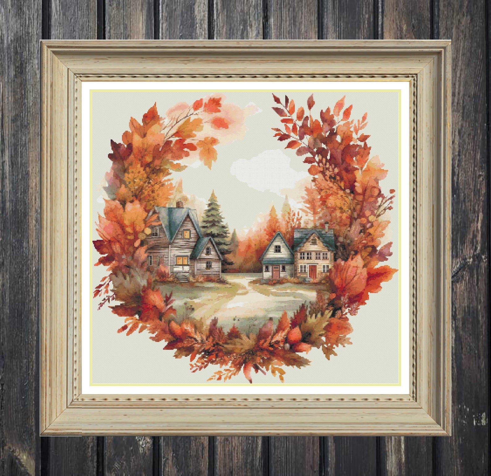 Cross Stitch Houses, Village to Embroider, Cross Stitch Village, Autumn