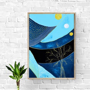 Moon Illustration, Hand Drawn Moon illustration,illustration Art Print, Maximilistic Art , Colourful Home Decor, illustration