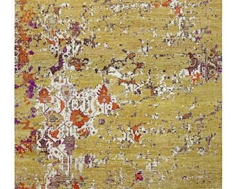 Hand Knotted Wool Rug: Yellow Contemporary Area Rug