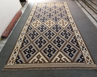 Alfombra Kilim de Lana con Medallón: Tejido Plano Multicolor, Tamaño Personalizado