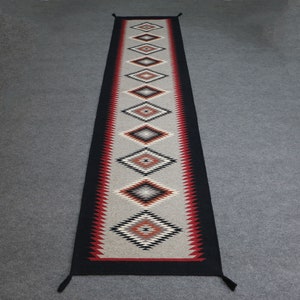 Długi dywan Navajo, dywan Navajo, dywan niestandardowy, dywan Navajo na schody, dywan w kolorze czerwonym i szarym, dywan wełniany, autentyczny dywan Navajo, dywan do przedpokoju, dywan kilim
