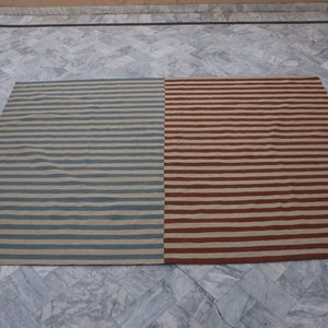 Striped Wool Kilim Rug: Multi Color Woven Rug - Custom Size