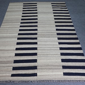 Brown and black rug, striped kilim rug, large area rug, Natural flatweave rug, custom made rug, 5x8 area rug, 9x12 , 4x6 rug 6x9 dhurrie rug