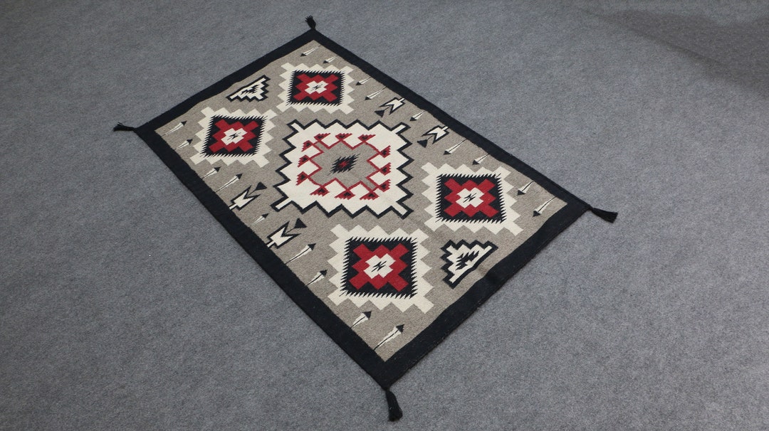 Grey and Red Navajo Rug, Grey Navajo Runner Rug, Rust Runner Rug, Home ...
