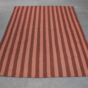 Striped kilim rug, rust area rug, rustic kilim rug, home decor rug, dhurrie rug, flat weave rug, 8 x 10 kilim, 9x12 kilim rug, 6 x 9 rug